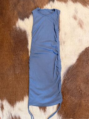 Sleeveless Ribbed Blue Side-Ruched Dress size small